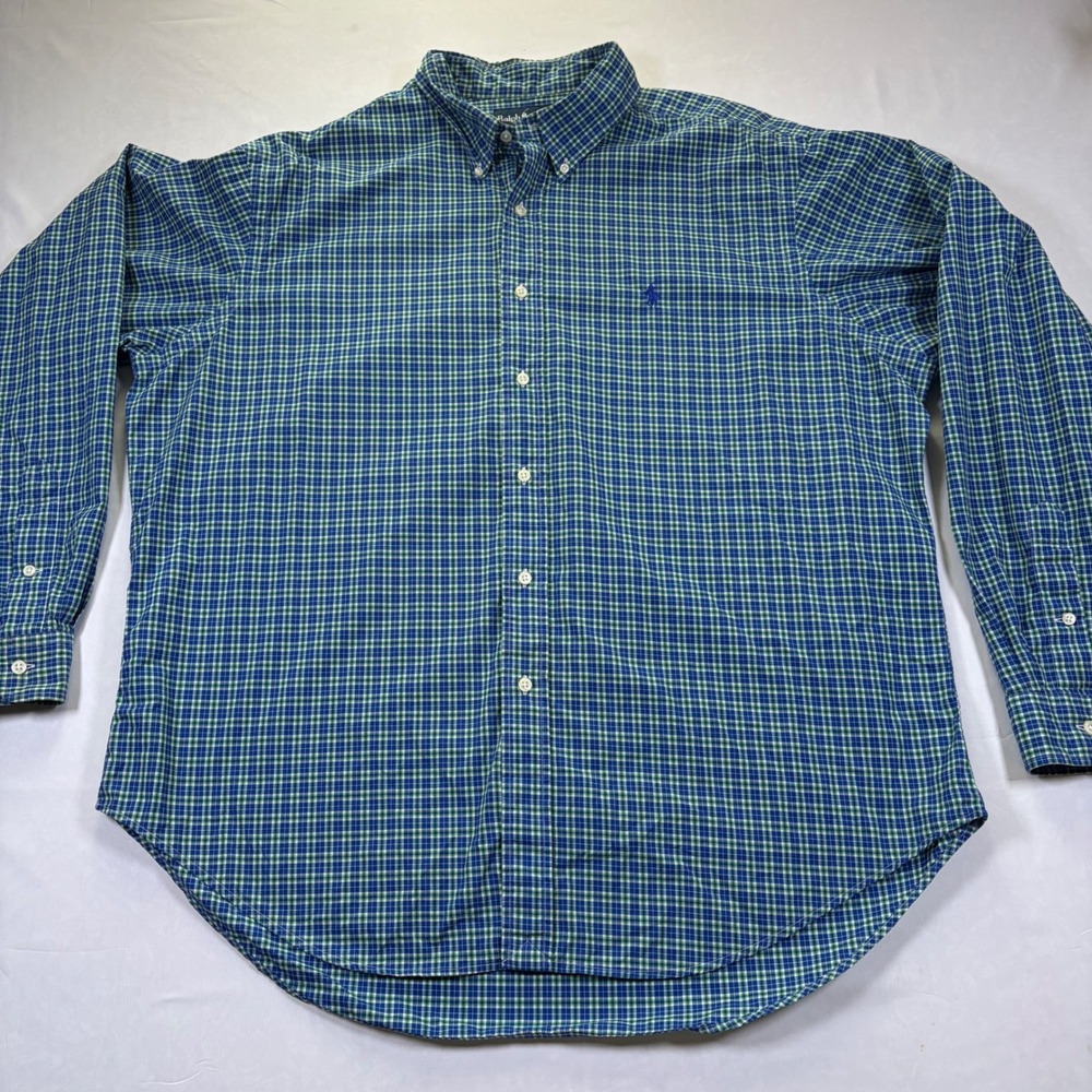 Ralph Lauren Classic Fit XXL Blue Green Plaid Button Down Shirt Mens Long Sleeve